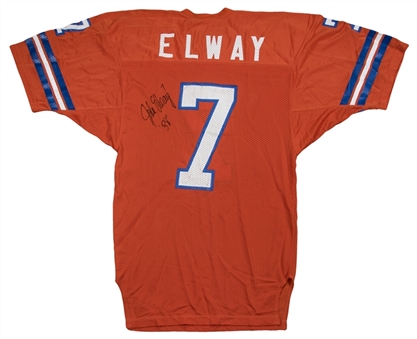 John Elway Signed & Inscribed Denver Broncos Jersey From Dick Enberg Collection (Letter of Provenance & Beckett)